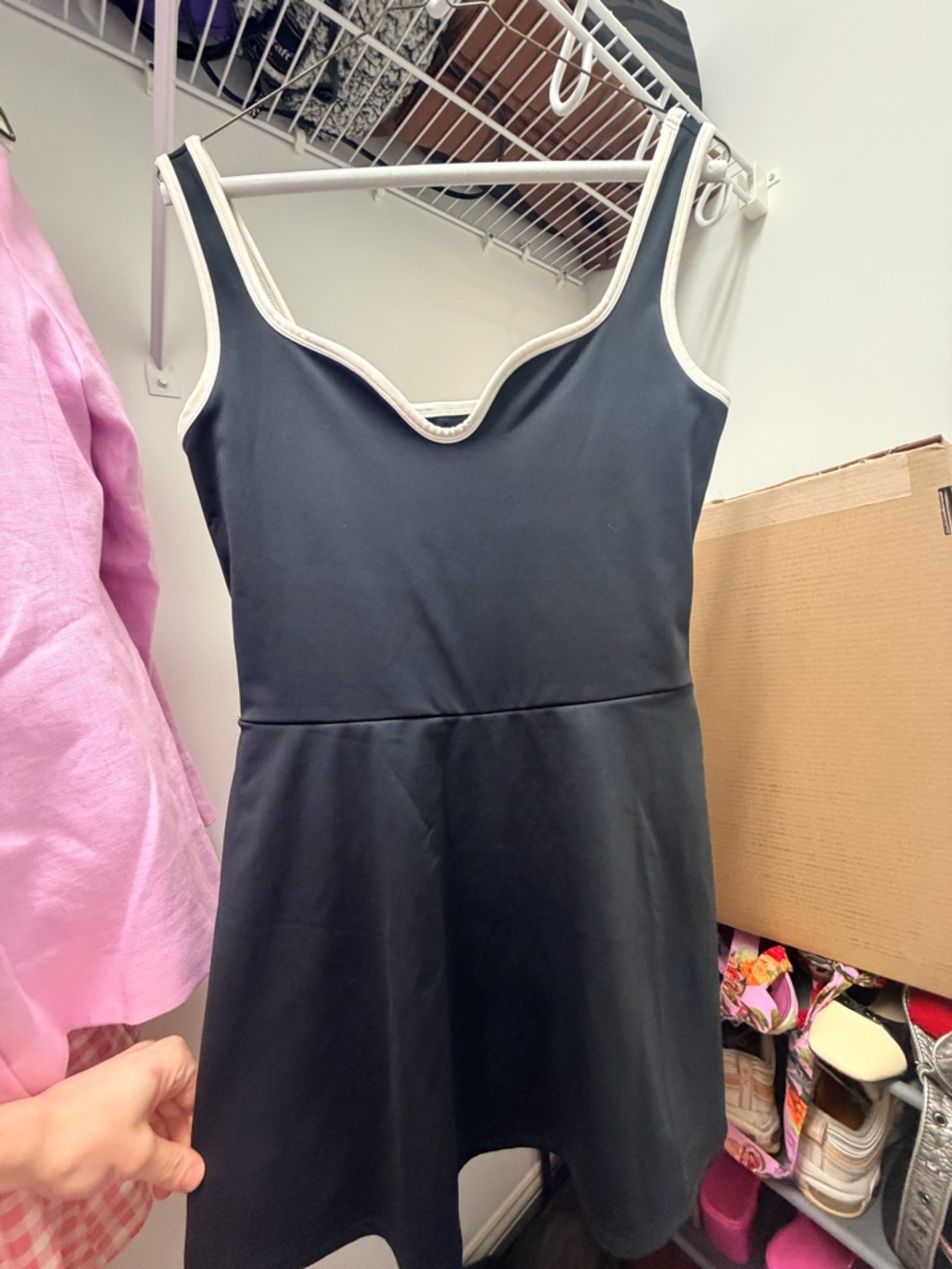 Reformation Black Athletic Dress with Cream Trim
